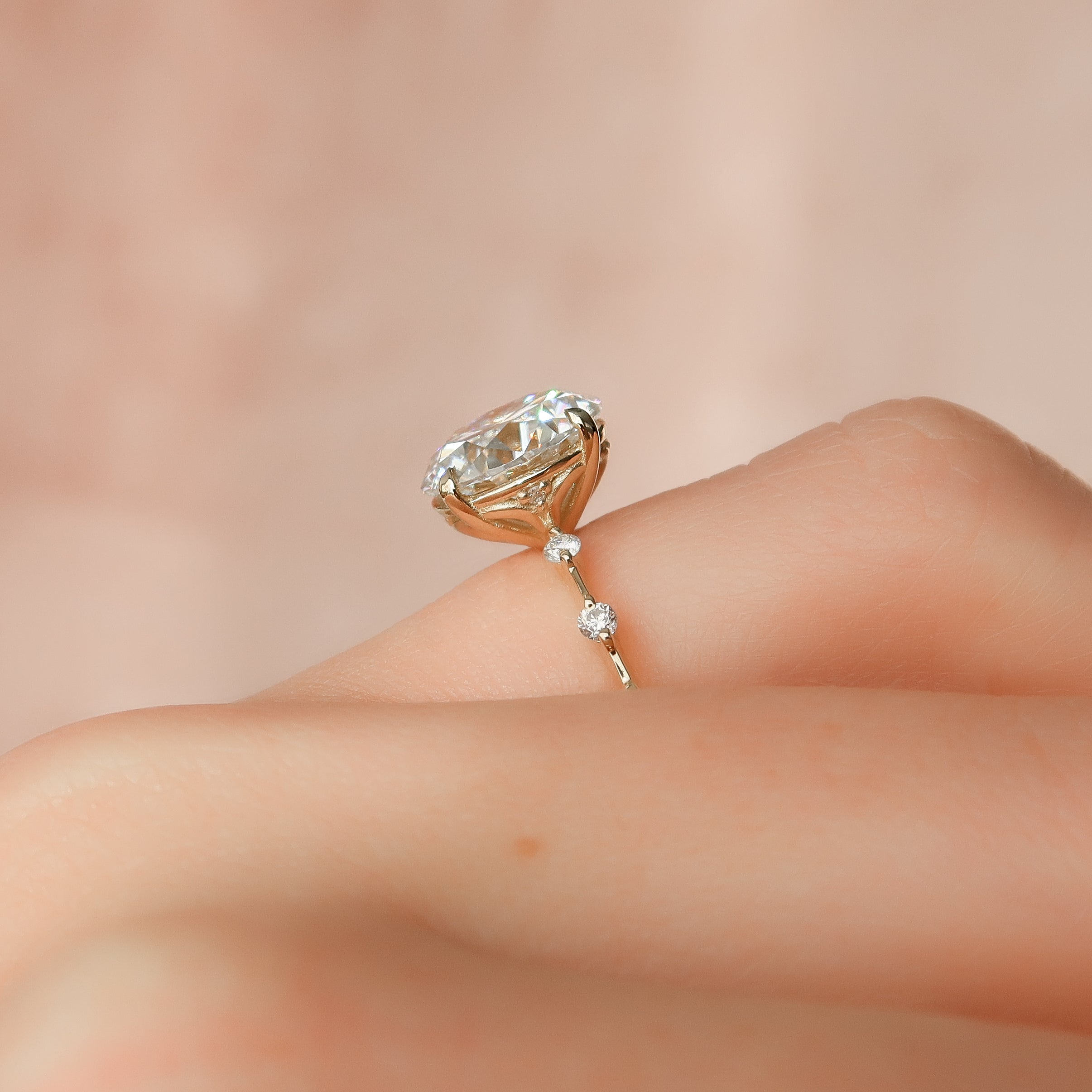 Round cut CVD diamond dainty engagement ring with slim band in white gold