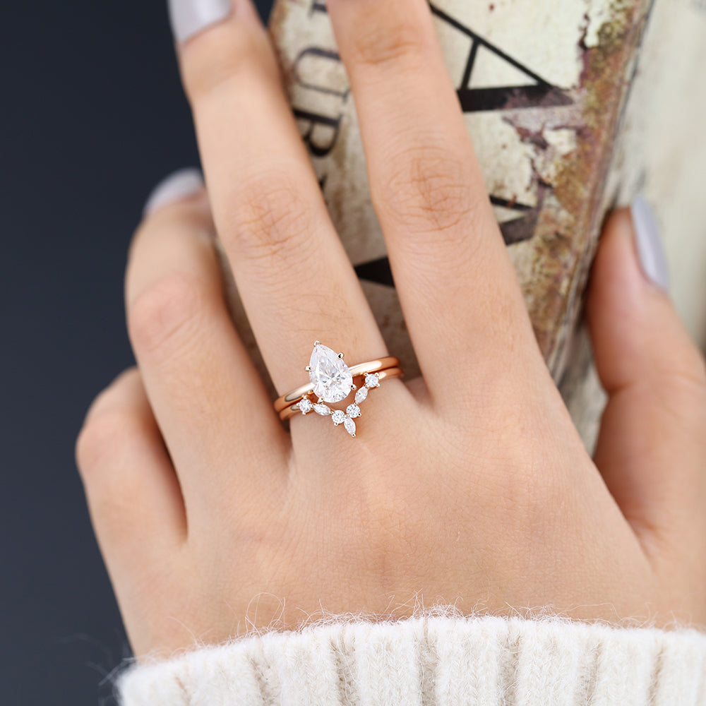 1.50 CT Pear Moissanite Solitaire Bridal Ring Set - Camila Brown