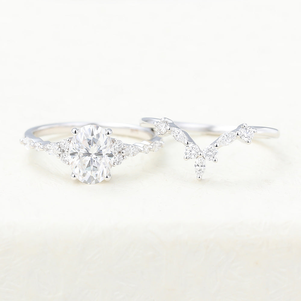 1.33 CT Oval Moissanite Cluster Bridal Ring Set - Camila Brown
