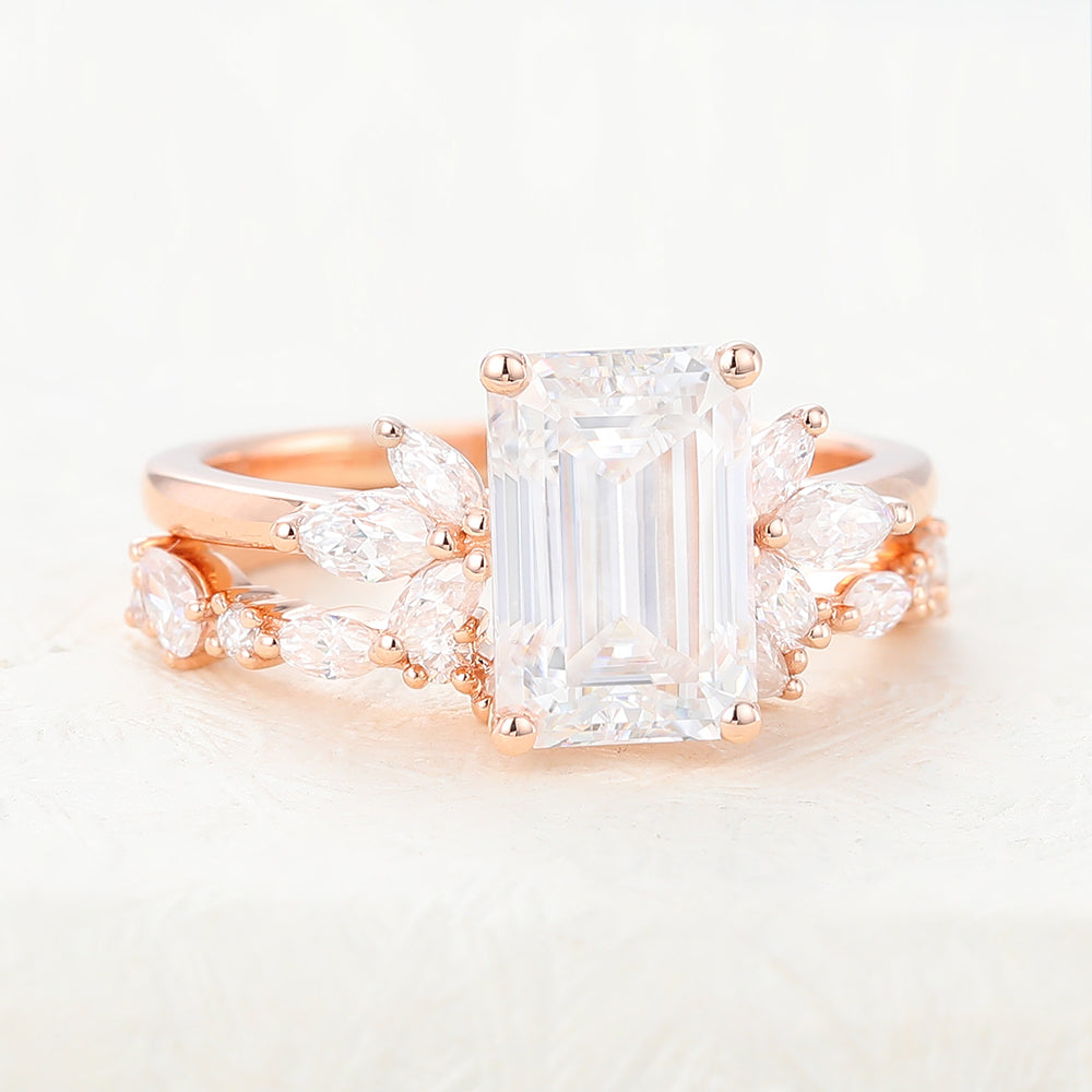 1.89 CT Emerald Moissanite Cluster Bridal Ring Set - Camila Brown