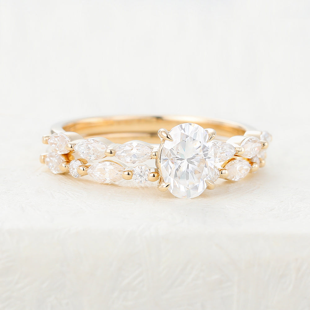 0.84 CT Oval Moissanite Solitaire Bridal Ring Set - Camila Brown