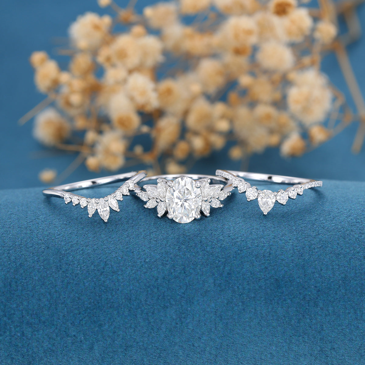 1.33 CT Oval Shaped Moissanite Cluster Bridal Set - Camila Brown