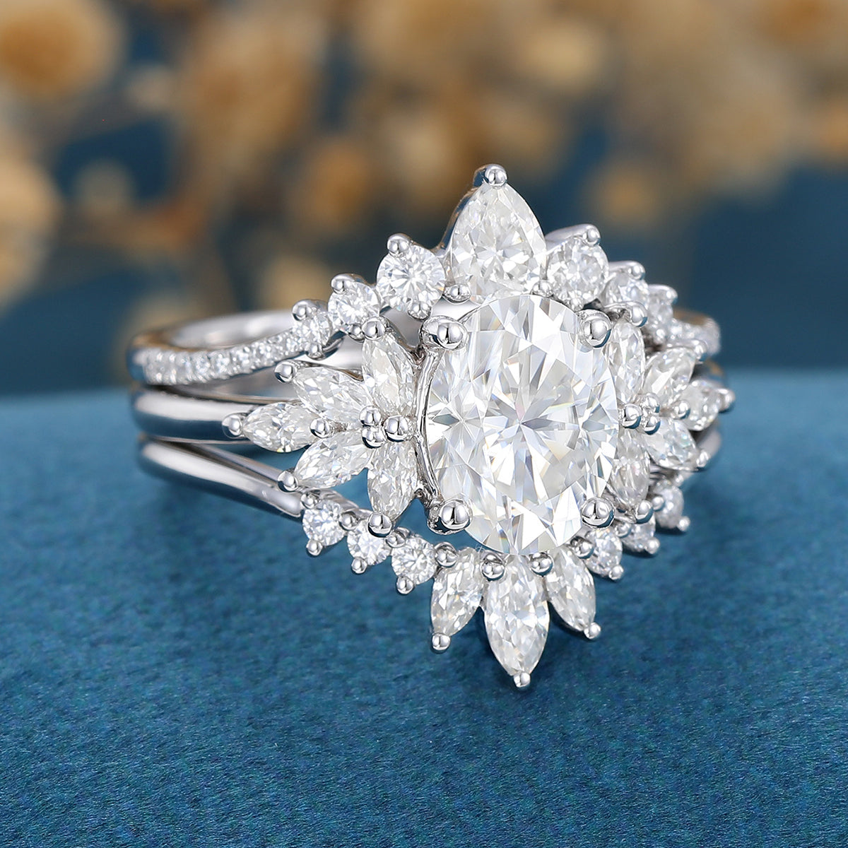 1.33 CT Oval Shaped Moissanite Cluster Bridal Set - Camila Brown