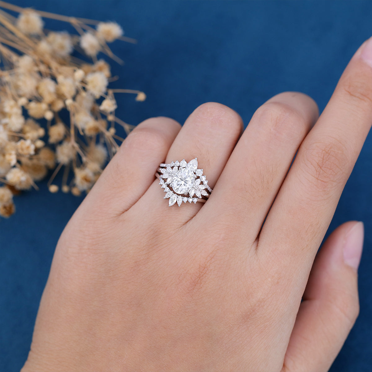 1.33 CT Oval Shaped Moissanite Cluster Bridal Set - Camila Brown