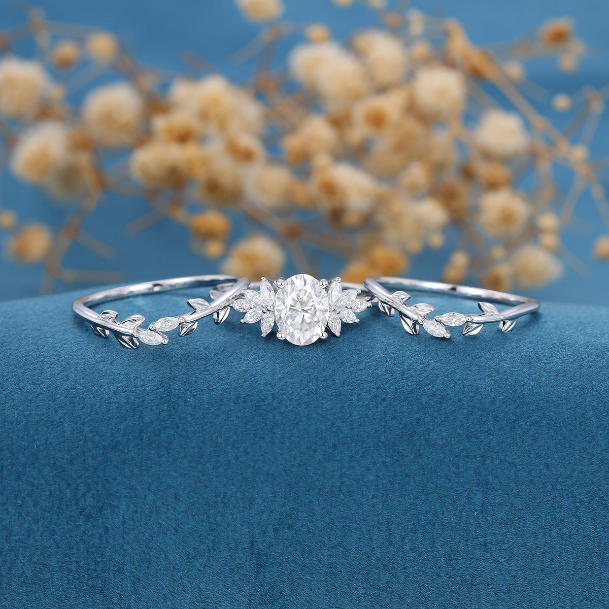 1.33 CT Oval Shaped Moissanite Cluster Bridal Set - Camila Brown