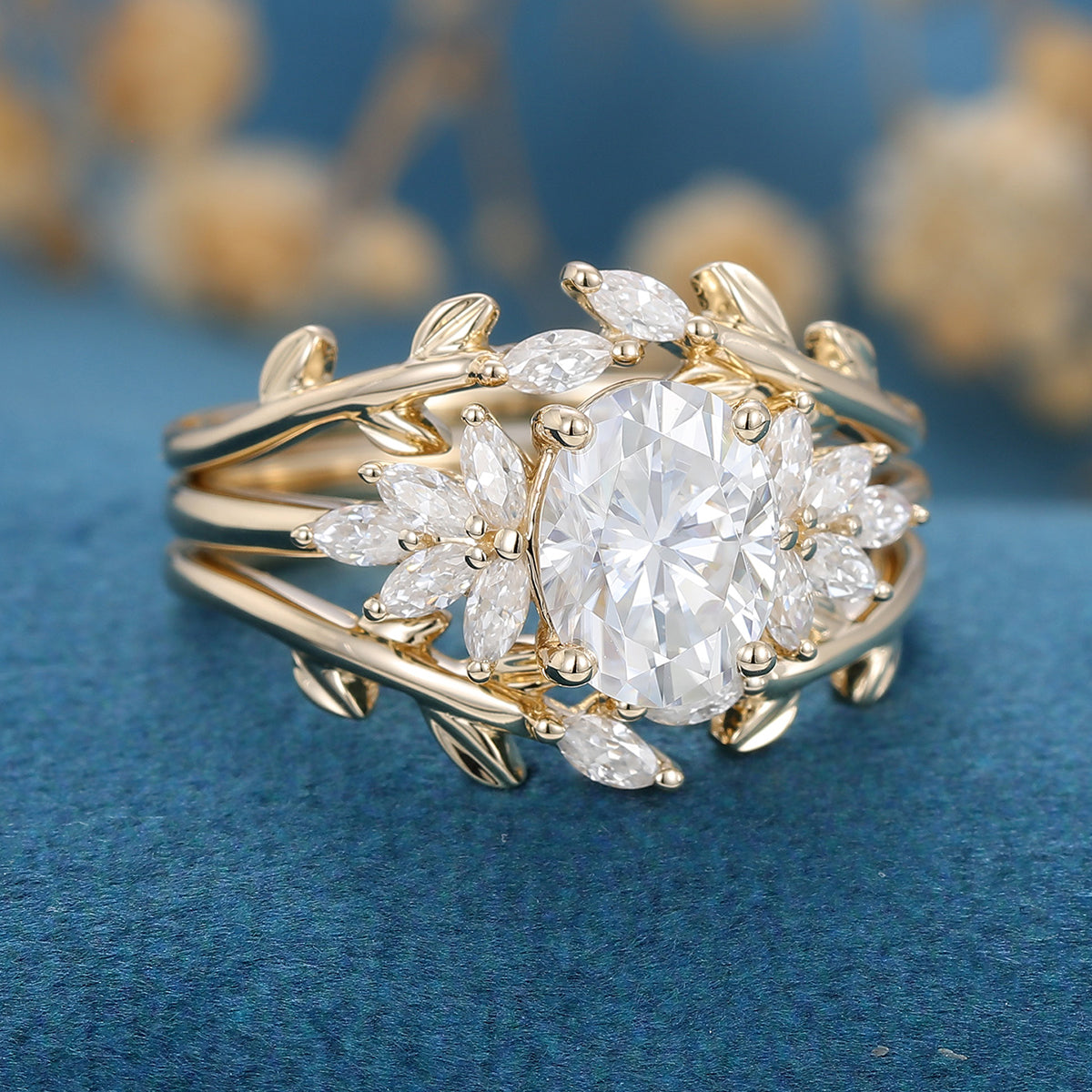 1.33 CT Oval Shaped Moissanite Cluster Bridal Set - Camila Brown