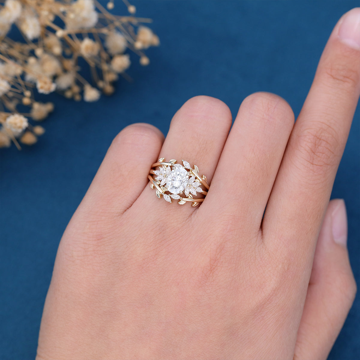 1.33 CT Oval Shaped Moissanite Cluster Bridal Set - Camila Brown