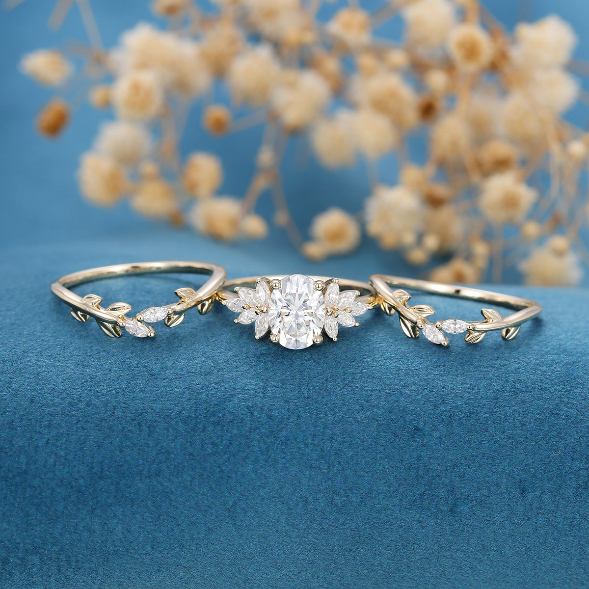 1.33 CT Oval Shaped Moissanite Cluster Bridal Set - Camila Brown