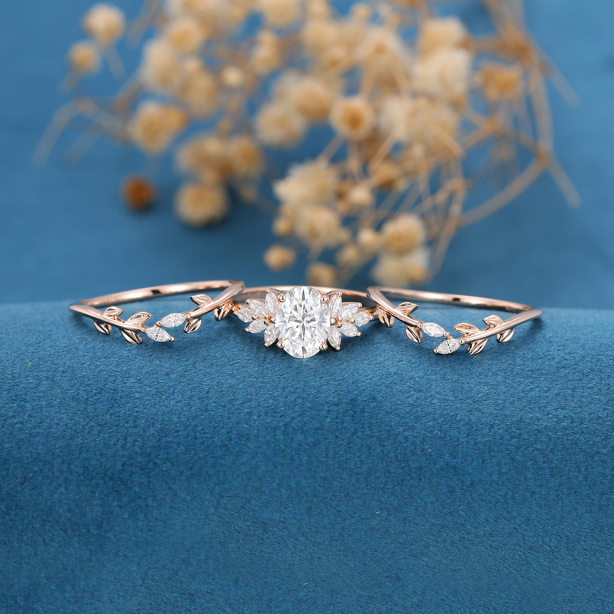 1.33 CT Oval Shaped Moissanite Twig Style Bridal Set - Camila Brown