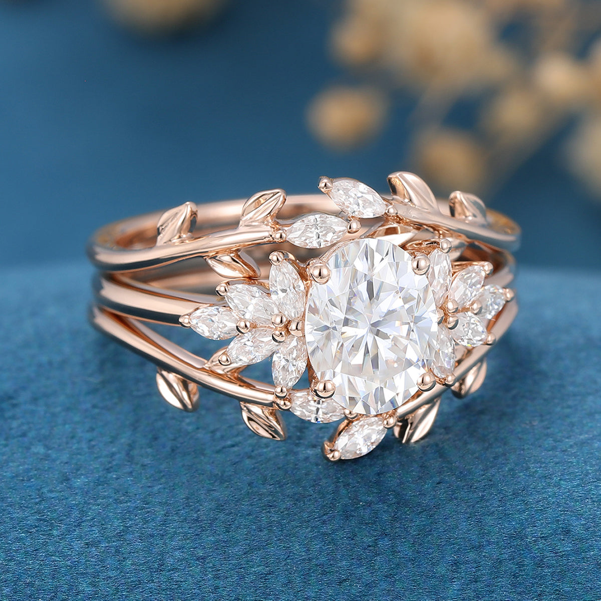 1.33 CT Oval Shaped Moissanite Twig Style Bridal Set - Camila Brown