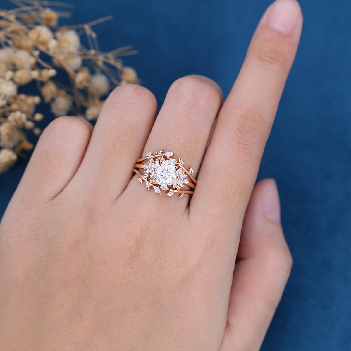 1.33 CT Oval Shaped Moissanite Twig Style Bridal Set - Camila Brown