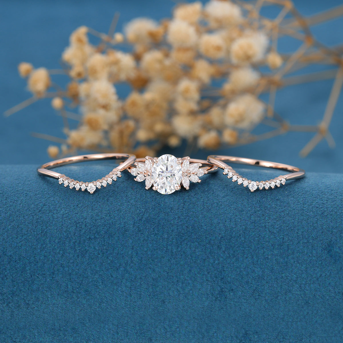 1.33 CT Oval Shaped Moissanite Cluster Bridal Set - Camila Brown