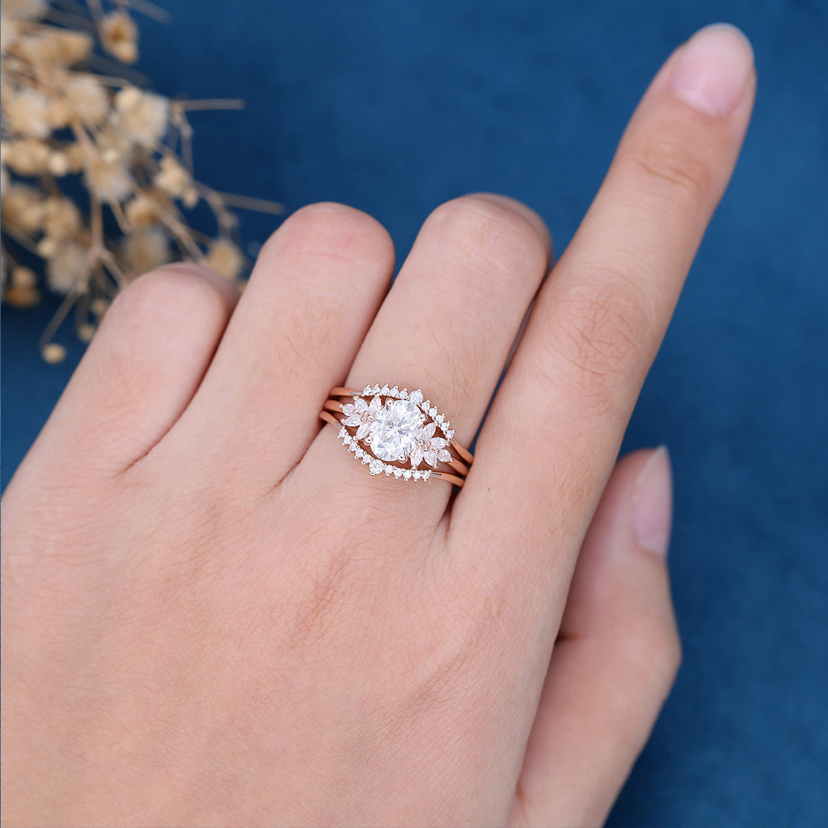 1.33 CT Oval Shaped Moissanite Cluster Bridal Set - Camila Brown