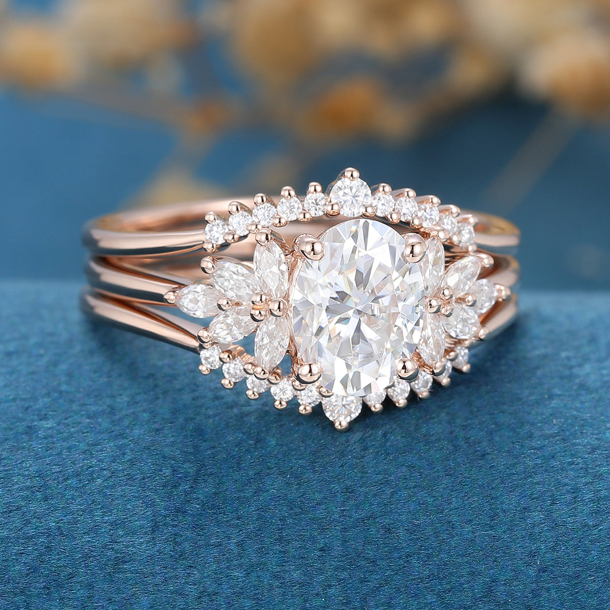 1.33 CT Oval Shaped Moissanite Cluster Bridal Set - Camila Brown