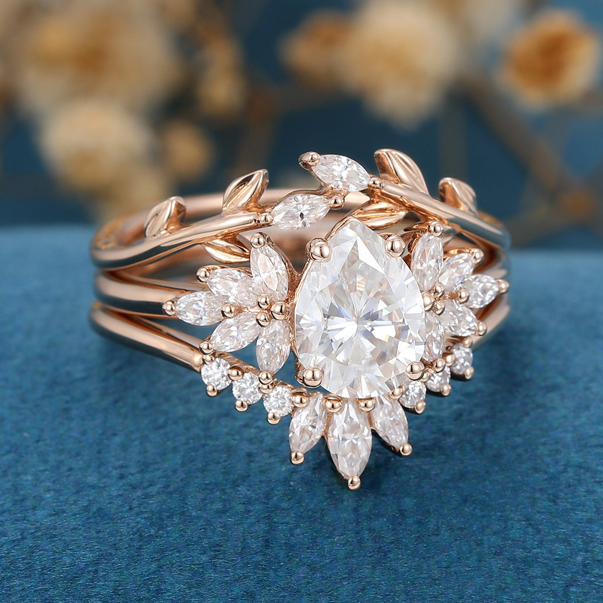 1.0 CT Pear Shaped Moissanite Cluster Bridal Set - Camila Brown