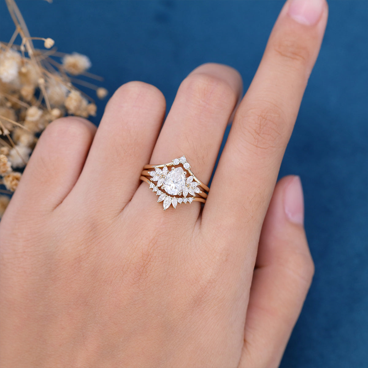 1.0 CT Pear Shaped Moissanite Cluster Bridal Set - Camila Brown