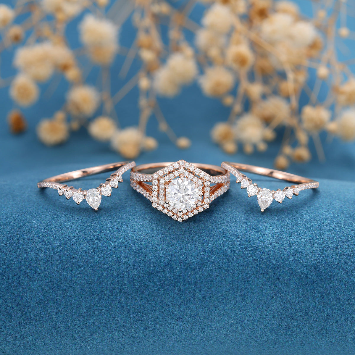 0.88 CT Round Shaped Moissanite Double Halo Bridal Set - Camila Brown