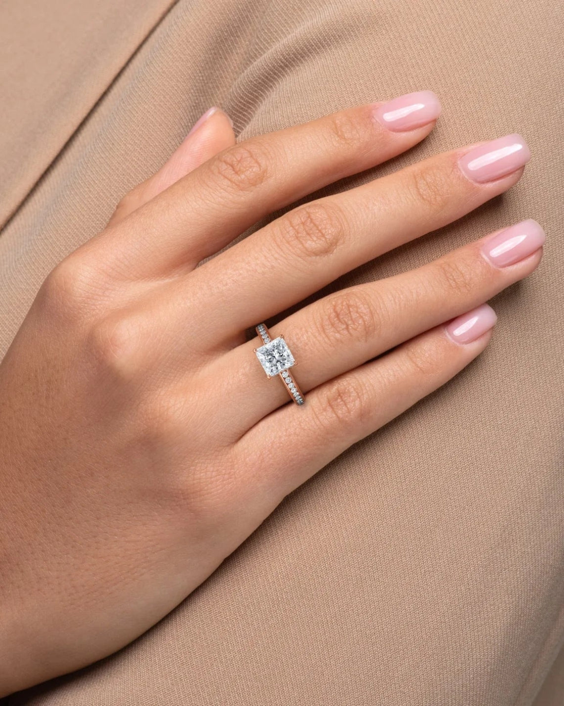 1.0 - 3.0 CT Princess Cut Lab Grown Diamond Hidden Halo & Pave Style Engagement Ring