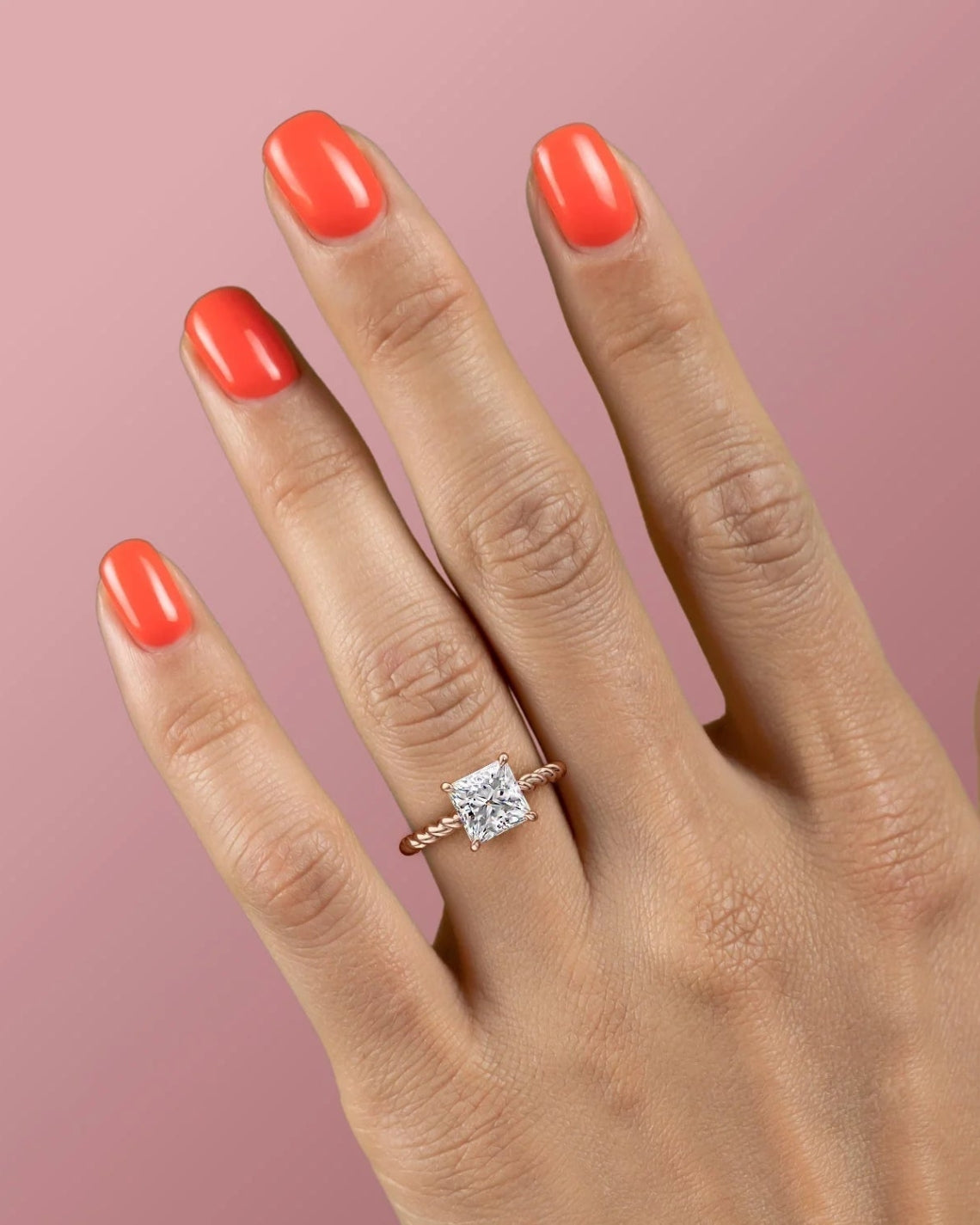 1.0 -3.0 Carat Princess Shape Twisted Hidden Halo Setting Engagement Ring