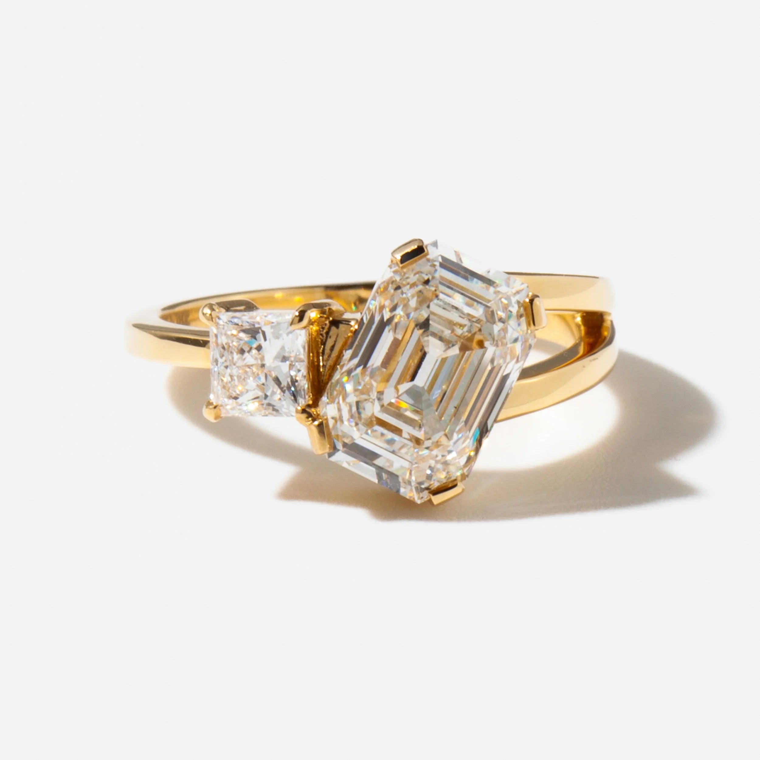 1.50 -3.50 CT Emerald & Princess CVD Diamond Two Stone Engagement Ring