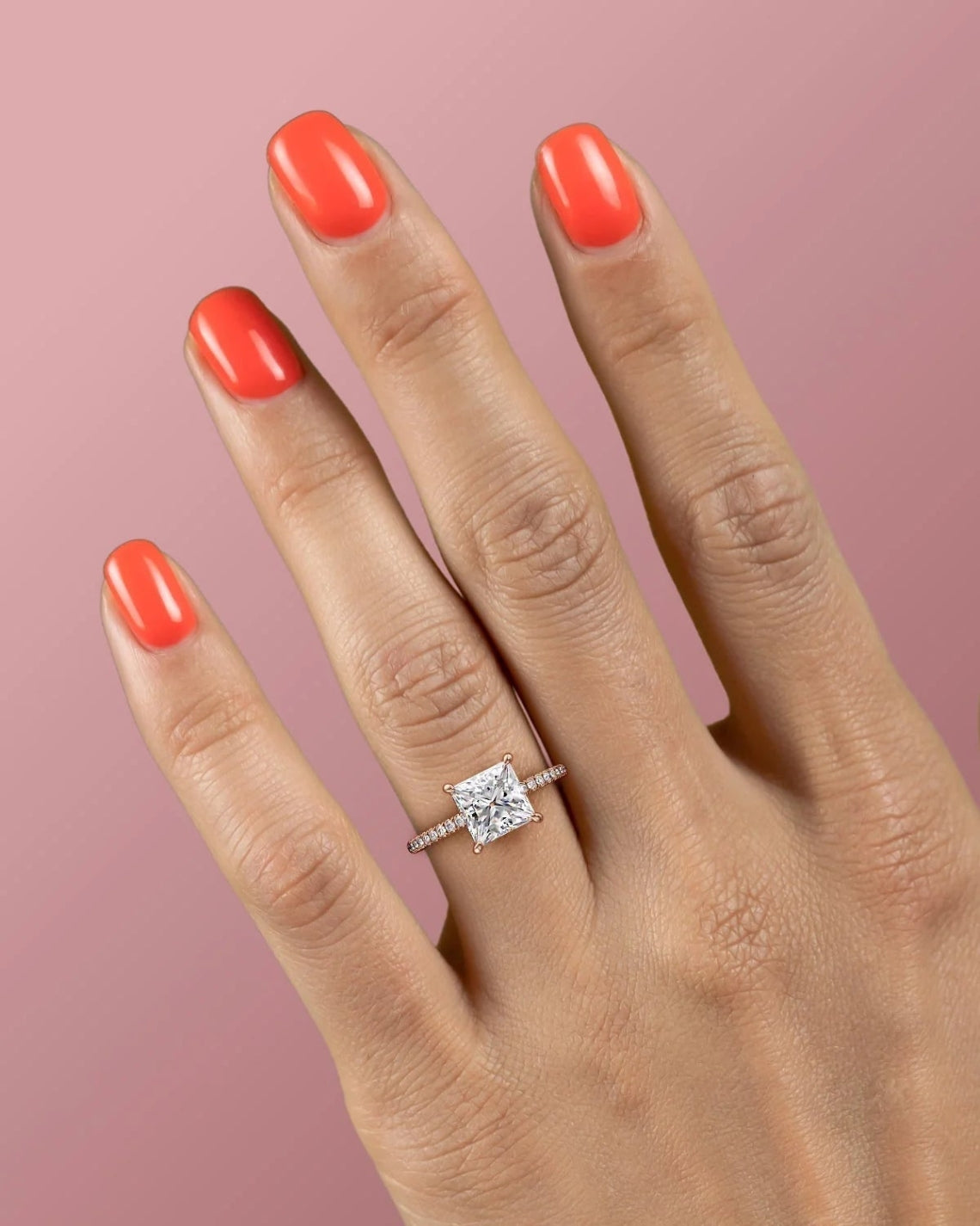 1.0 - 3.0 CT Princess Cut  Lab Grown Diamond Hidden Halo & Pave Engagement Ring