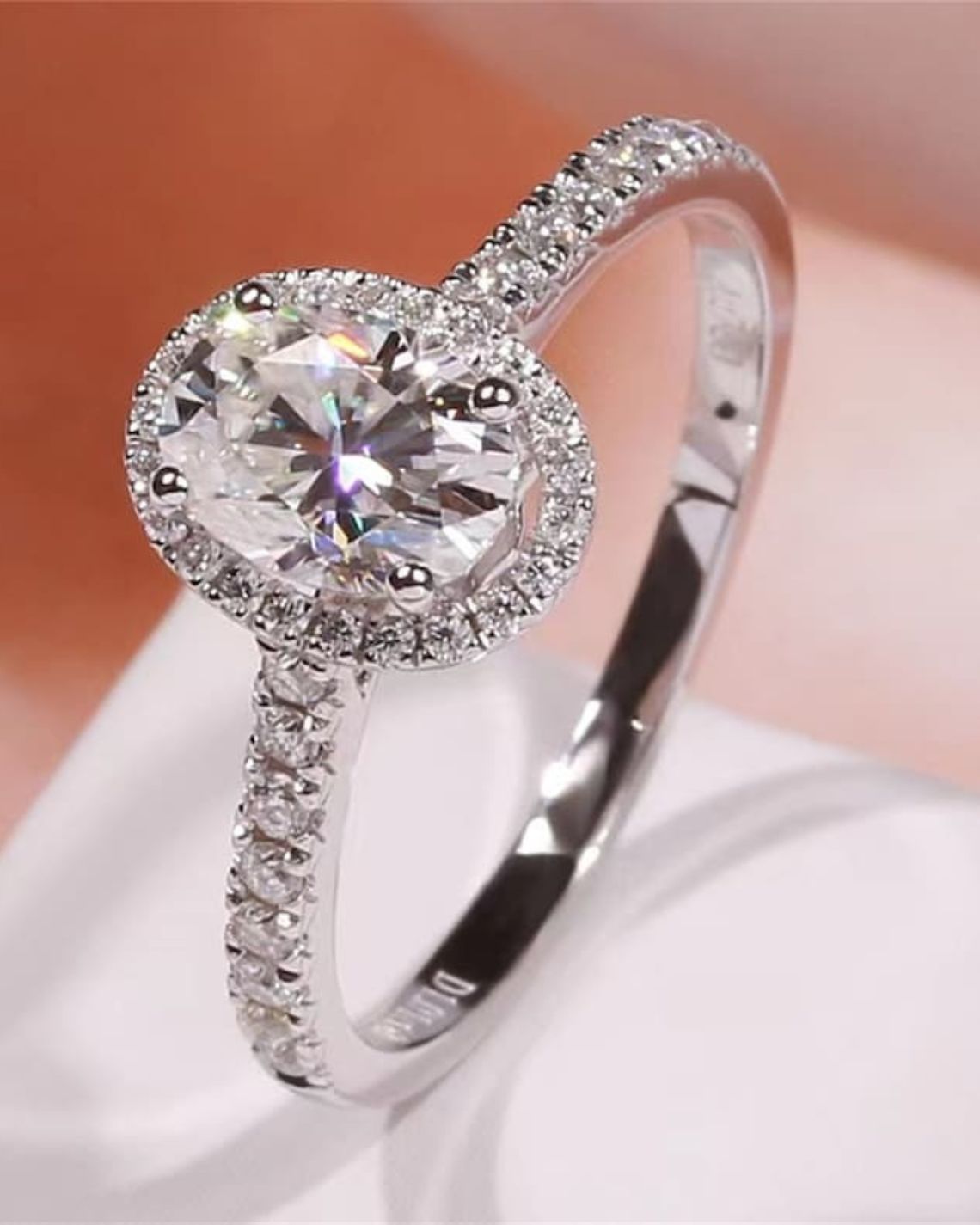 1.0 CT Oval F/VS1 CVD Diamond halo Pave Setting Engagement Ring - Camila Brown