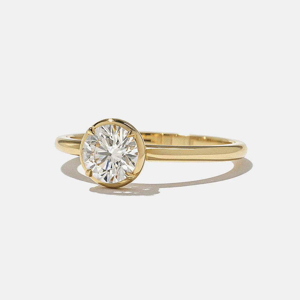 0.75 -2.50 CT Round CVD Diamond Bezel Solitaire Engagement Ring