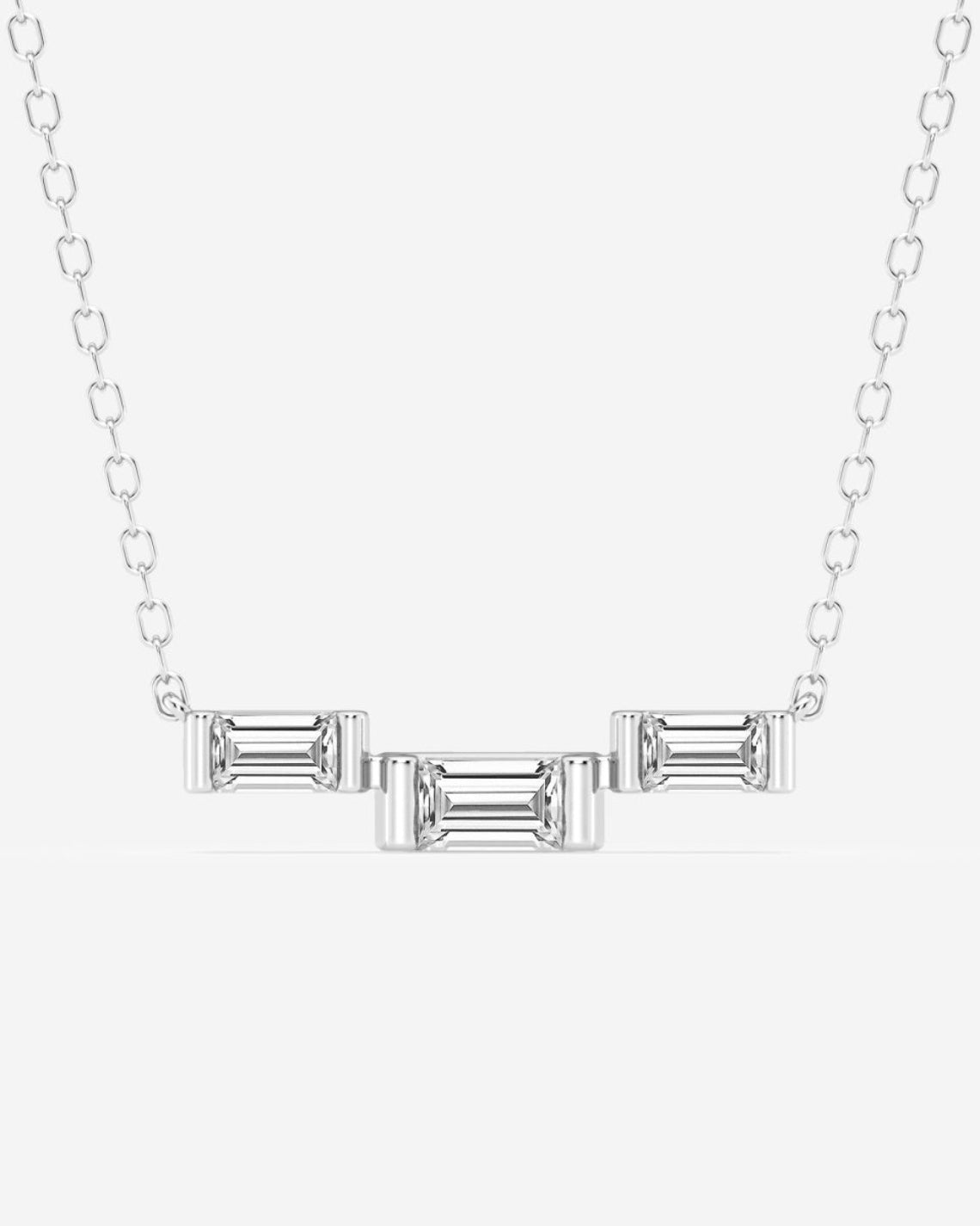 0.25 TCW Baguette Moissanite Diamond Three Stone Necklace - Camila Brown