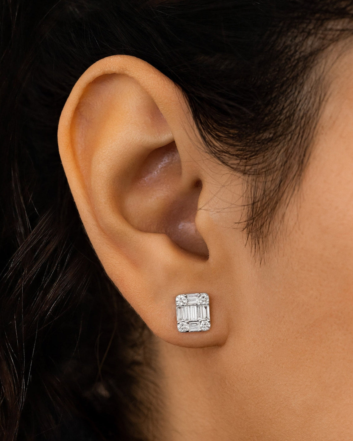 0.99 TCW Baguette & Round Moissanite Diamond Stud Earrings - Camila Brown
