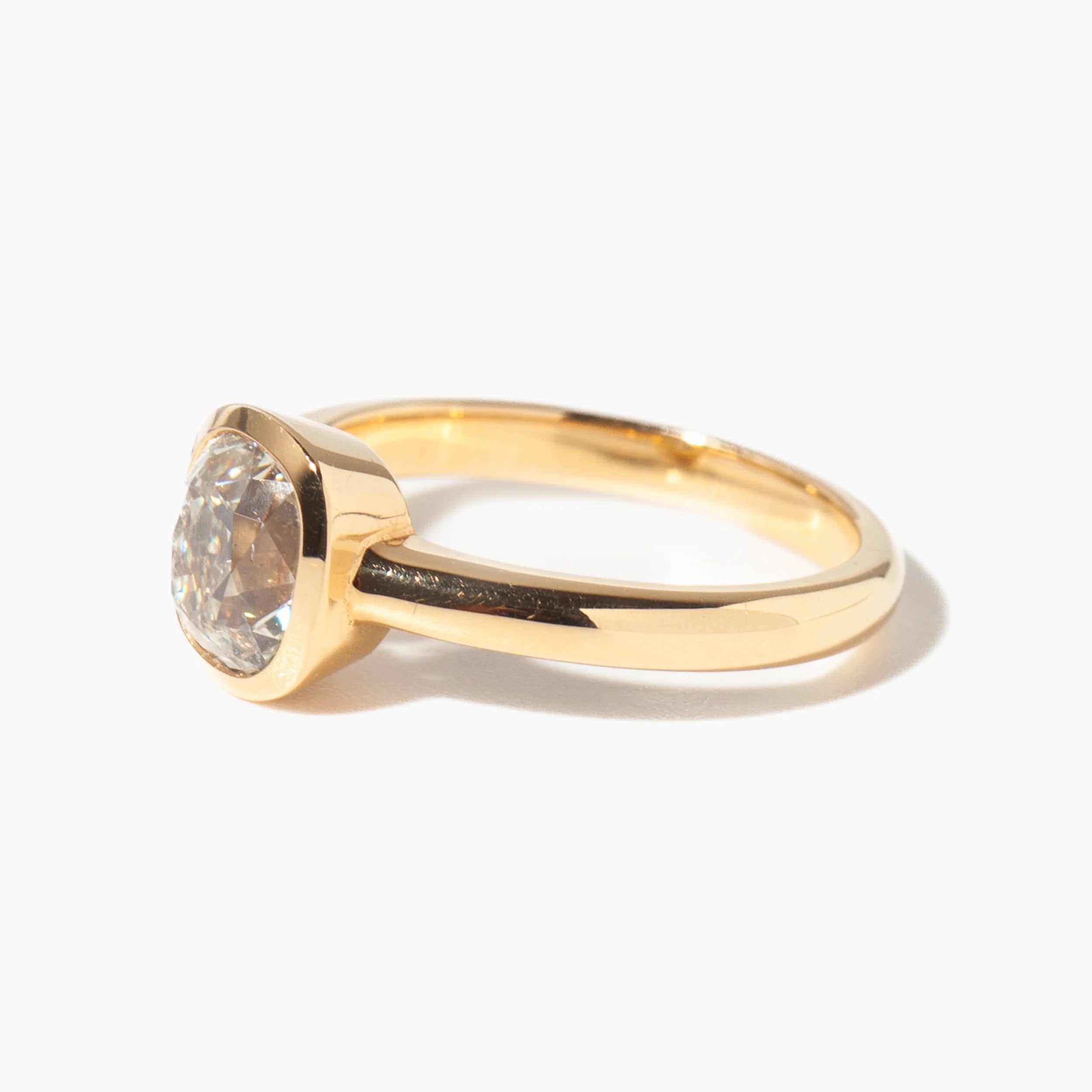 1.68-3.68 CT Cushion CVD Diamond Bezel Solitaire Engagement Ring