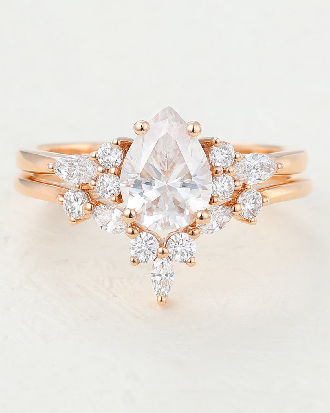 1.20 CT Pear Moissanite Cluster Bridal Ring Set - Camila Brown