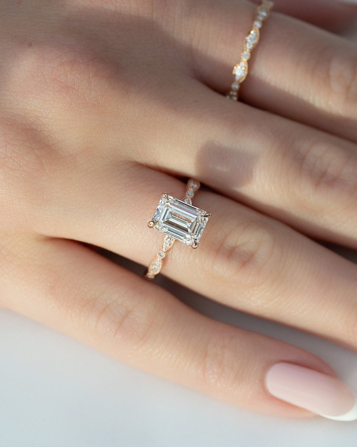 1.0 - 3.0 CT Emerald Cut Lab Grown Diamond Milgrain Setting Engagement Ring