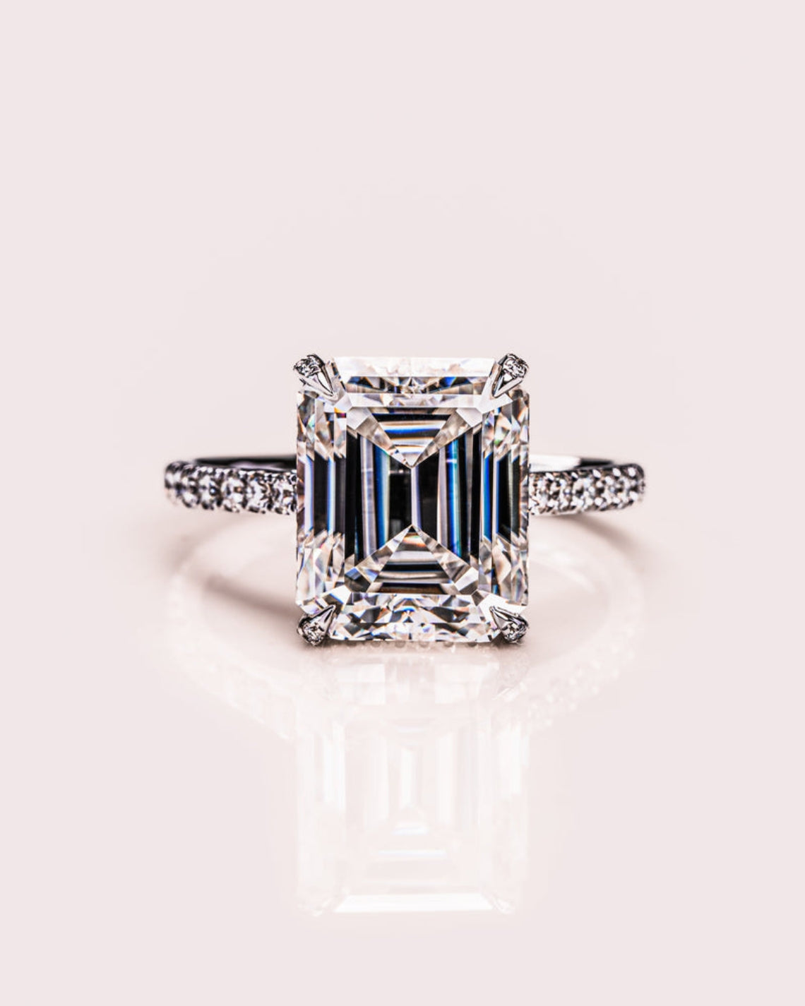 1.0-4.50 CT Emerald Lab Grown Diamond Pave Setting Engagement Ring
