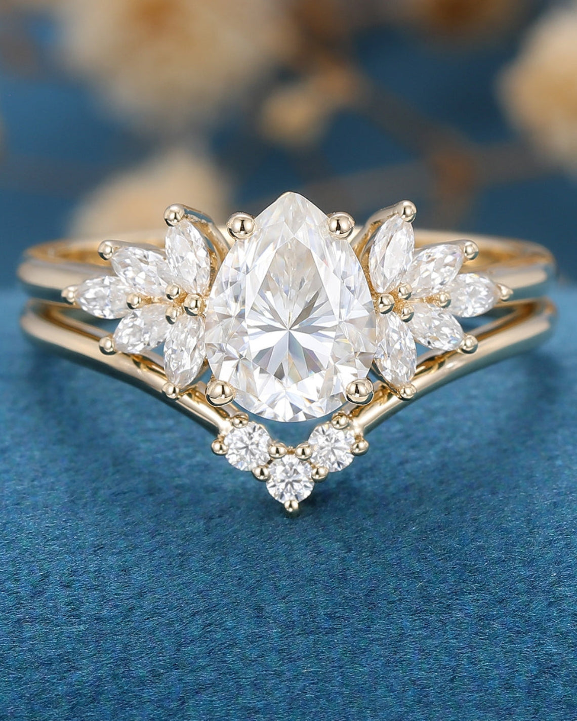 1.0 CT Pear Shaped Moissanite Cluster Bridal Set - Camila Brown