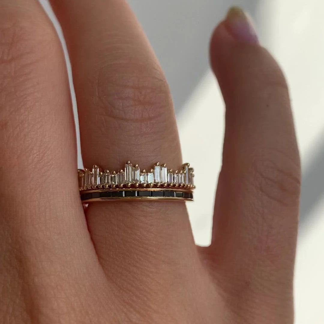 0.75 TCW Baguette CVD Diamond Crown Wedding Band