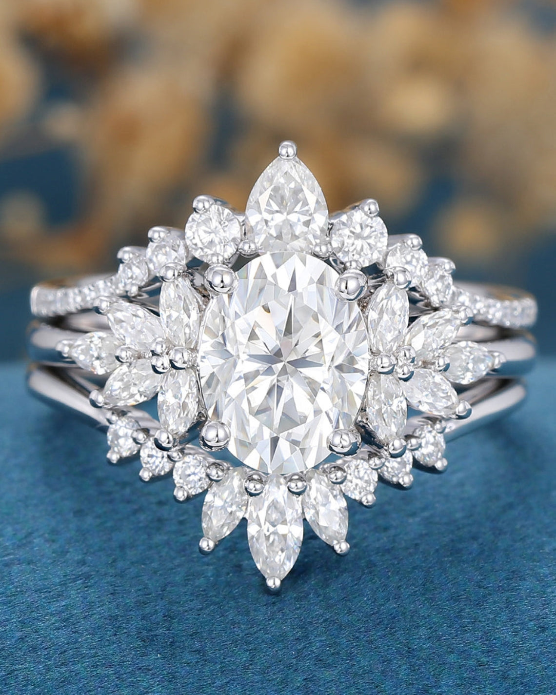 1.33 CT Oval Shaped Moissanite Cluster Bridal Set - Camila Brown