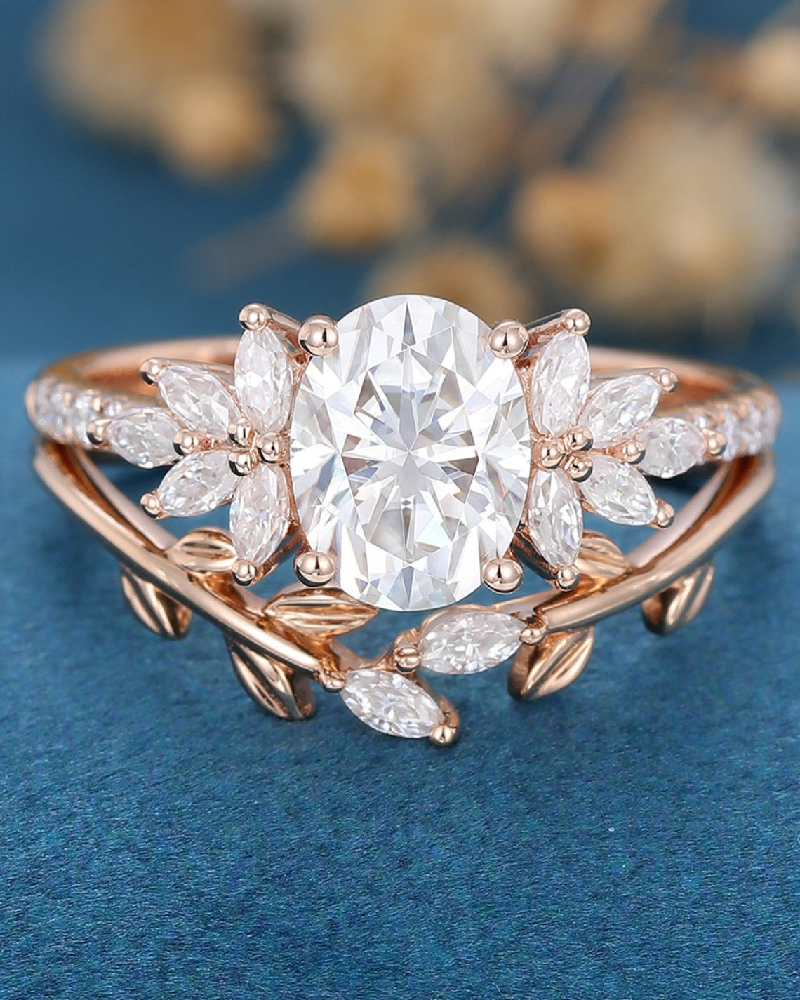 1.33 CT Oval Shaped Moissanite Cluster Bridal Set - Camila Brown