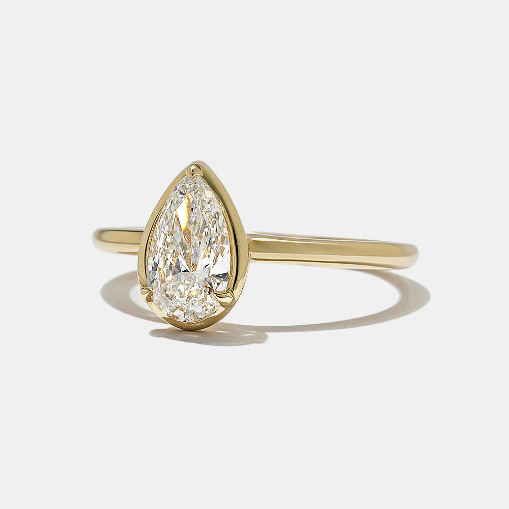 0.75 -2.50 CT Pear CVD Diamond Half Bezel Solitaire Engagement Ring