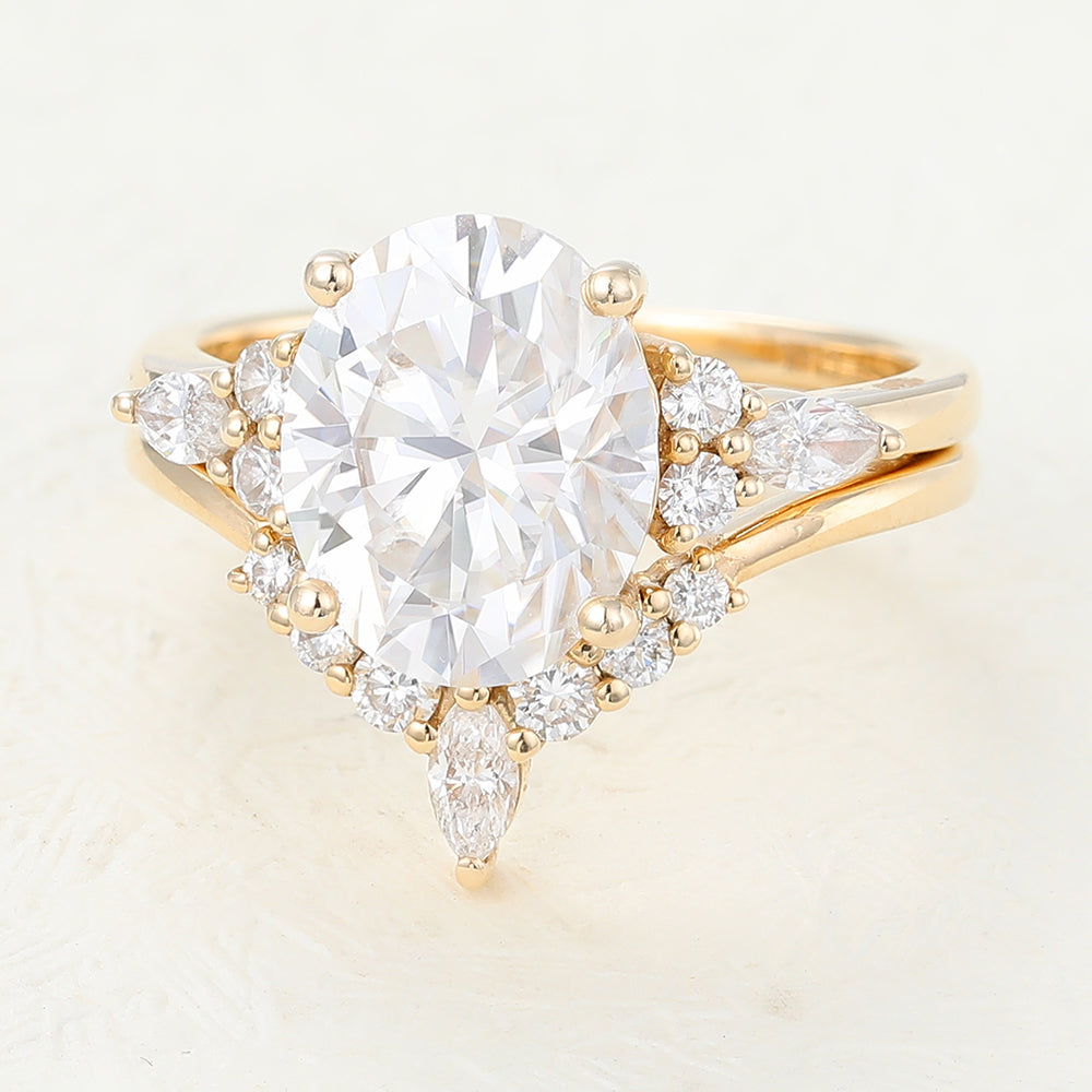 3.0 CT Oval Moissanite Cluster Bridal Ring Set - Camila Brown