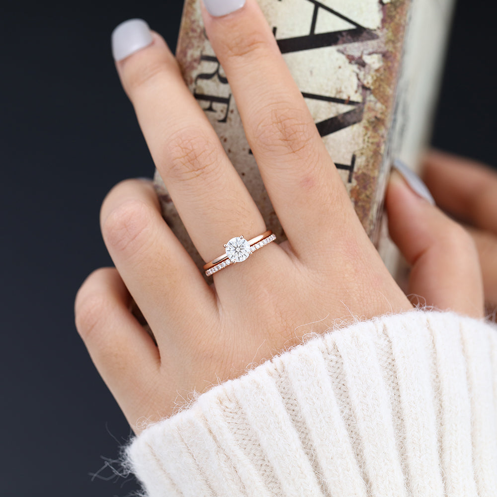 0.68 CT Round Moissanite Solitaire Bridal Ring Set - Camila Brown