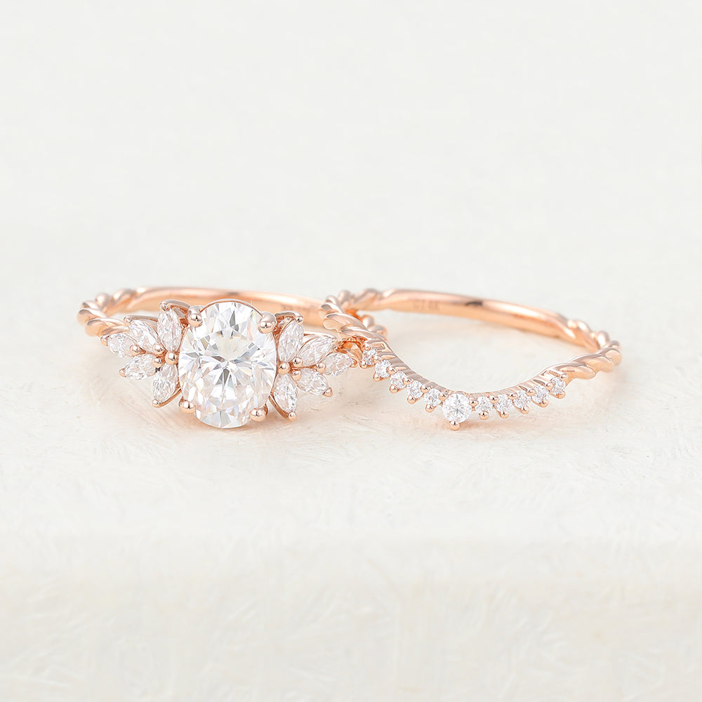 1.33 CT Oval Moissanite Cluster Bridal Ring Set - Camila Brown