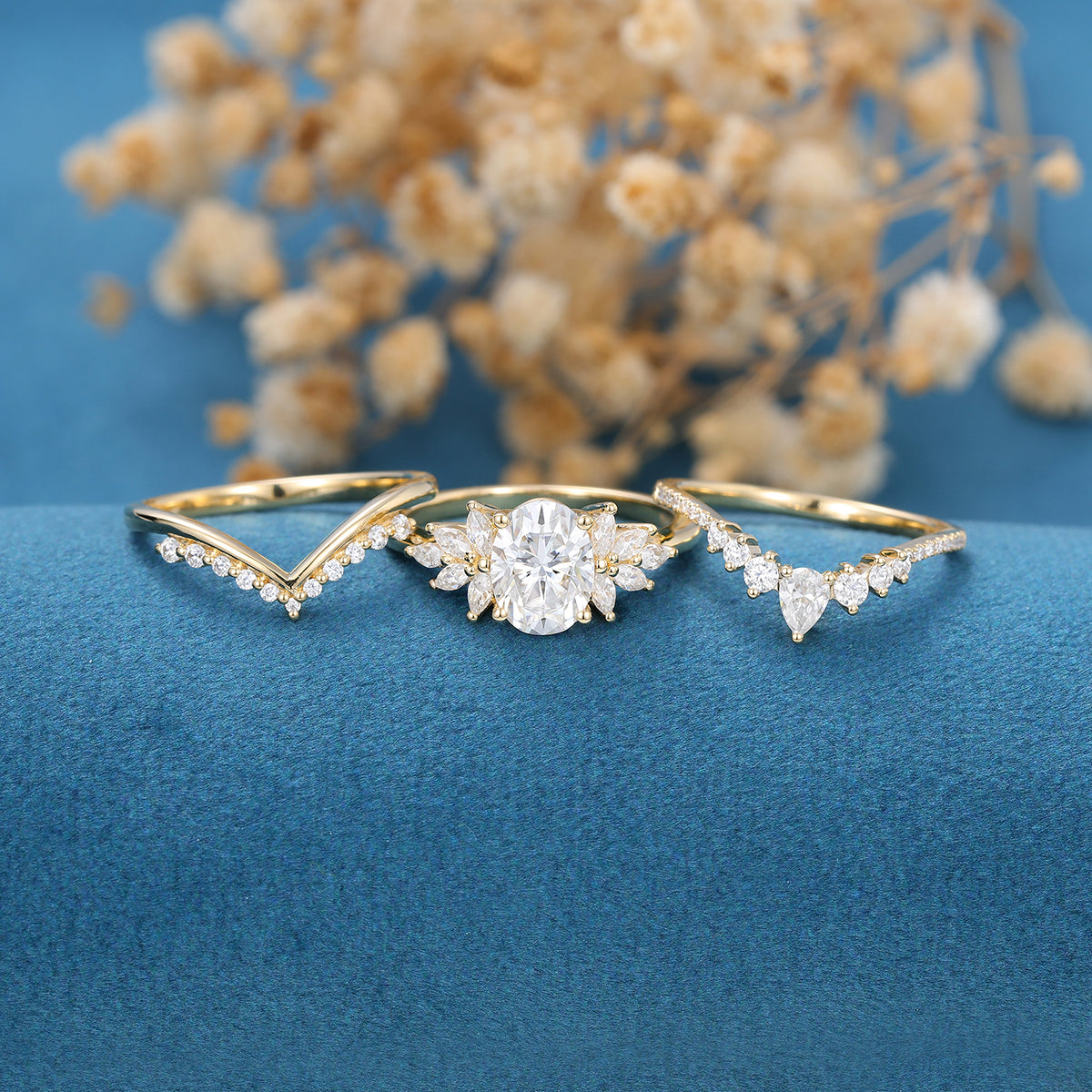 1.33 CT Oval Shaped Moissanite Cluster Bridal Set - Camila Brown
