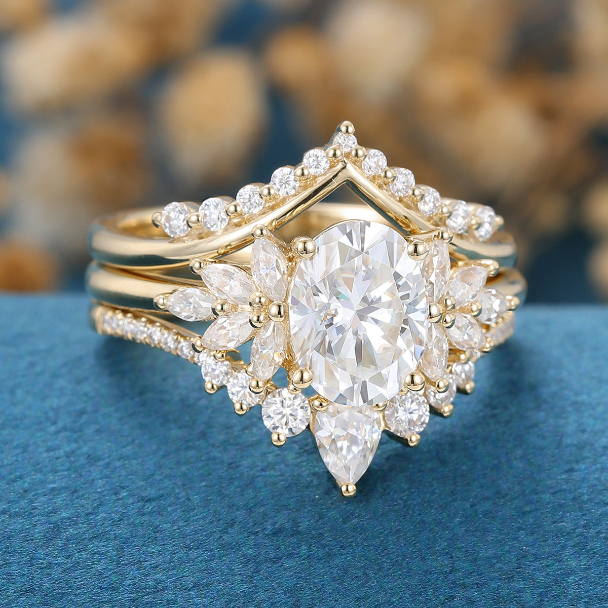 1.33 CT Oval Shaped Moissanite Cluster Bridal Set - Camila Brown