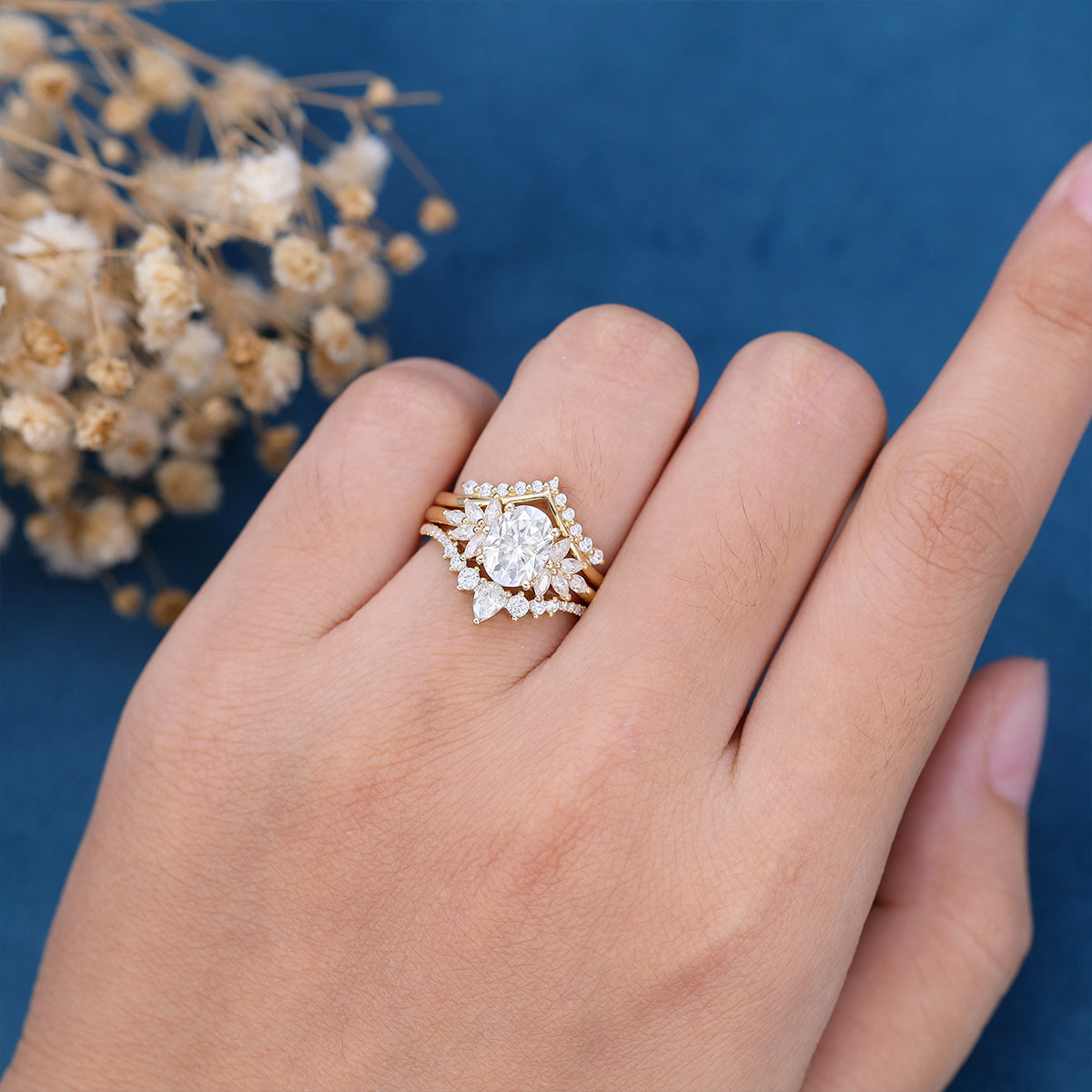 1.33 CT Oval Shaped Moissanite Cluster Bridal Set - Camila Brown