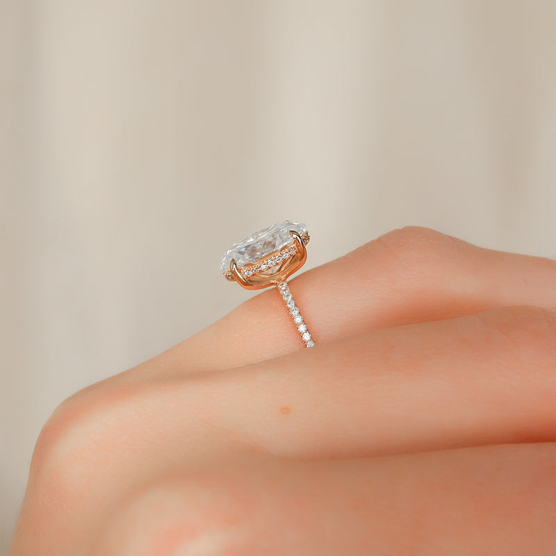 2.0 -4.0 CT Oval Cut CVD Diamond Hidden Halo & Pave Engagement Ring