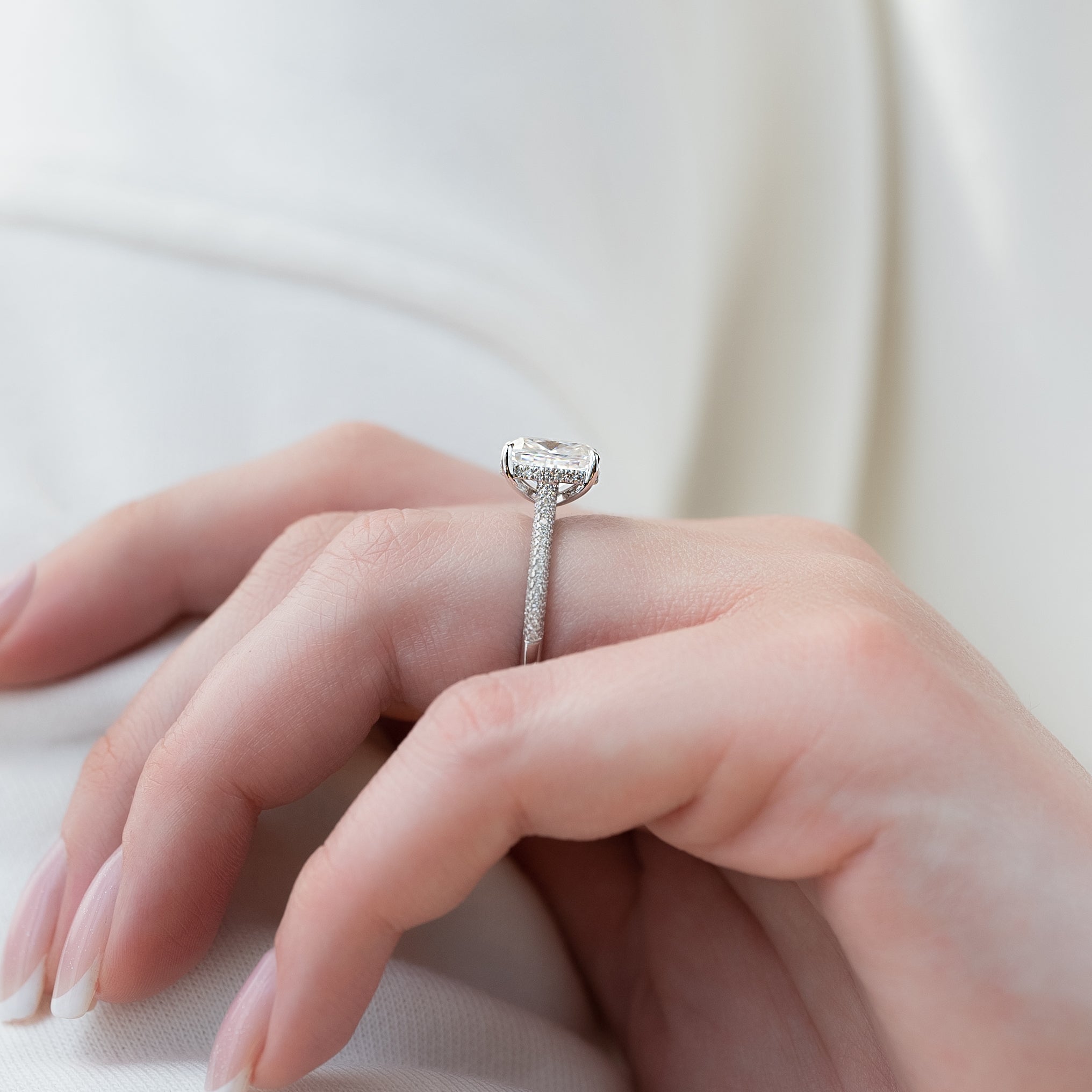 2.0 - 4.0 CT Elongated Cushion Cut Lab Grown Diamond Hidden Halo & Pave Engagement Ring