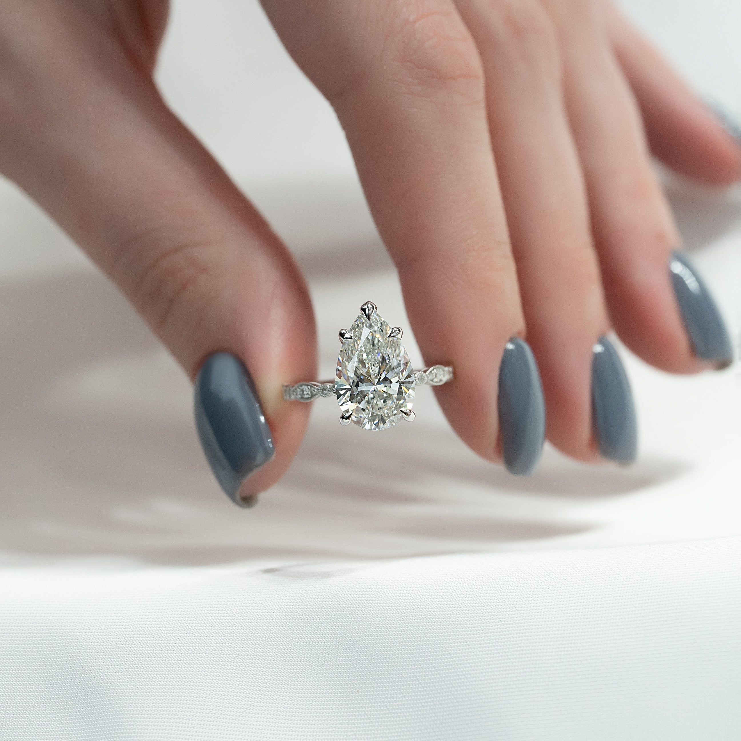 1.50 - 3.50 CT Pear Cut Lab Grown Diamond Milgrain Engagement Ring