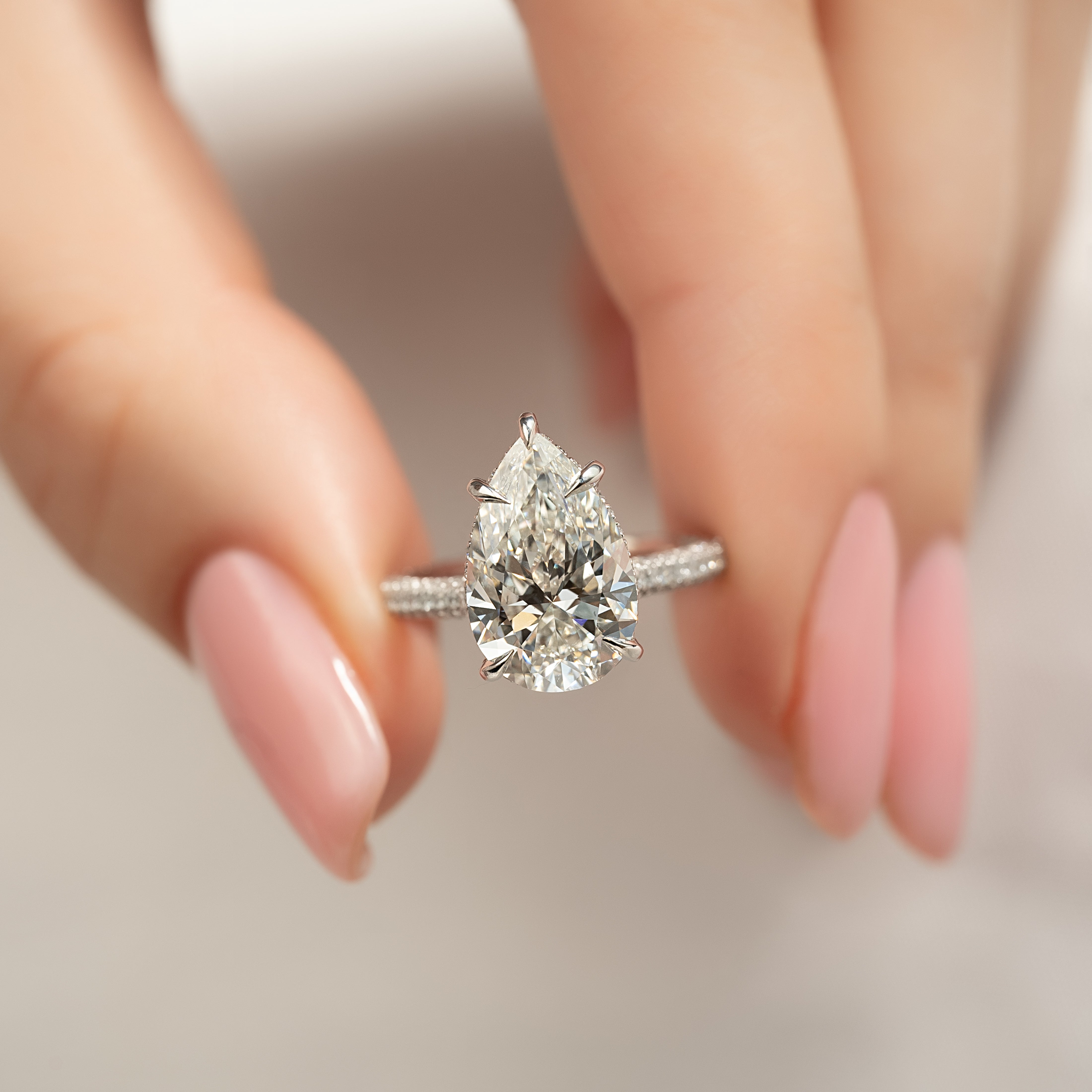2.0 - 4.0 CT Pear Cut Lab Grown Diamond Hidden Halo & Pave Engagement Ring