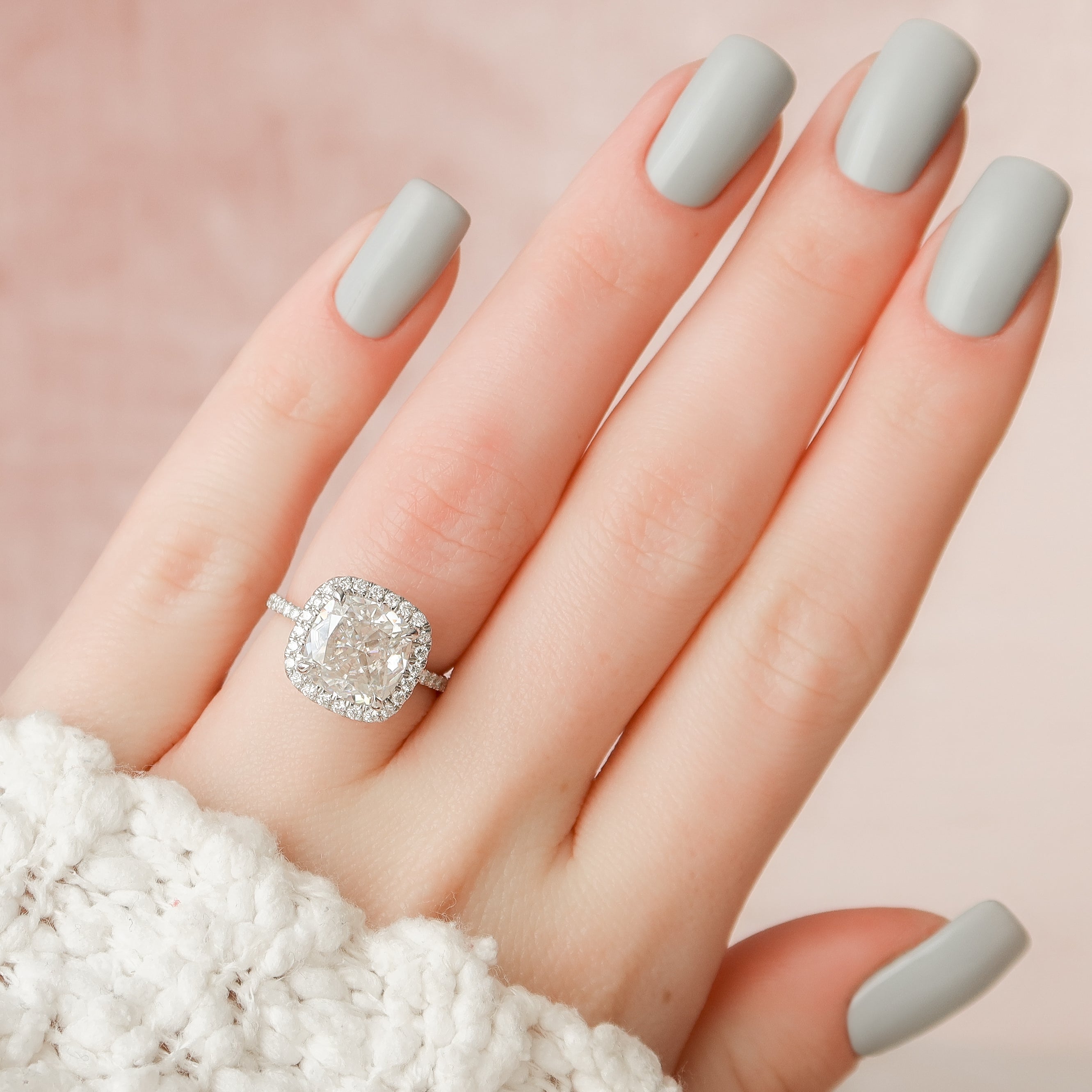 2.0 - 4.0 CT Cushion Cut Lab Grown Diamond Halo & Pave Setting Engagement Ring