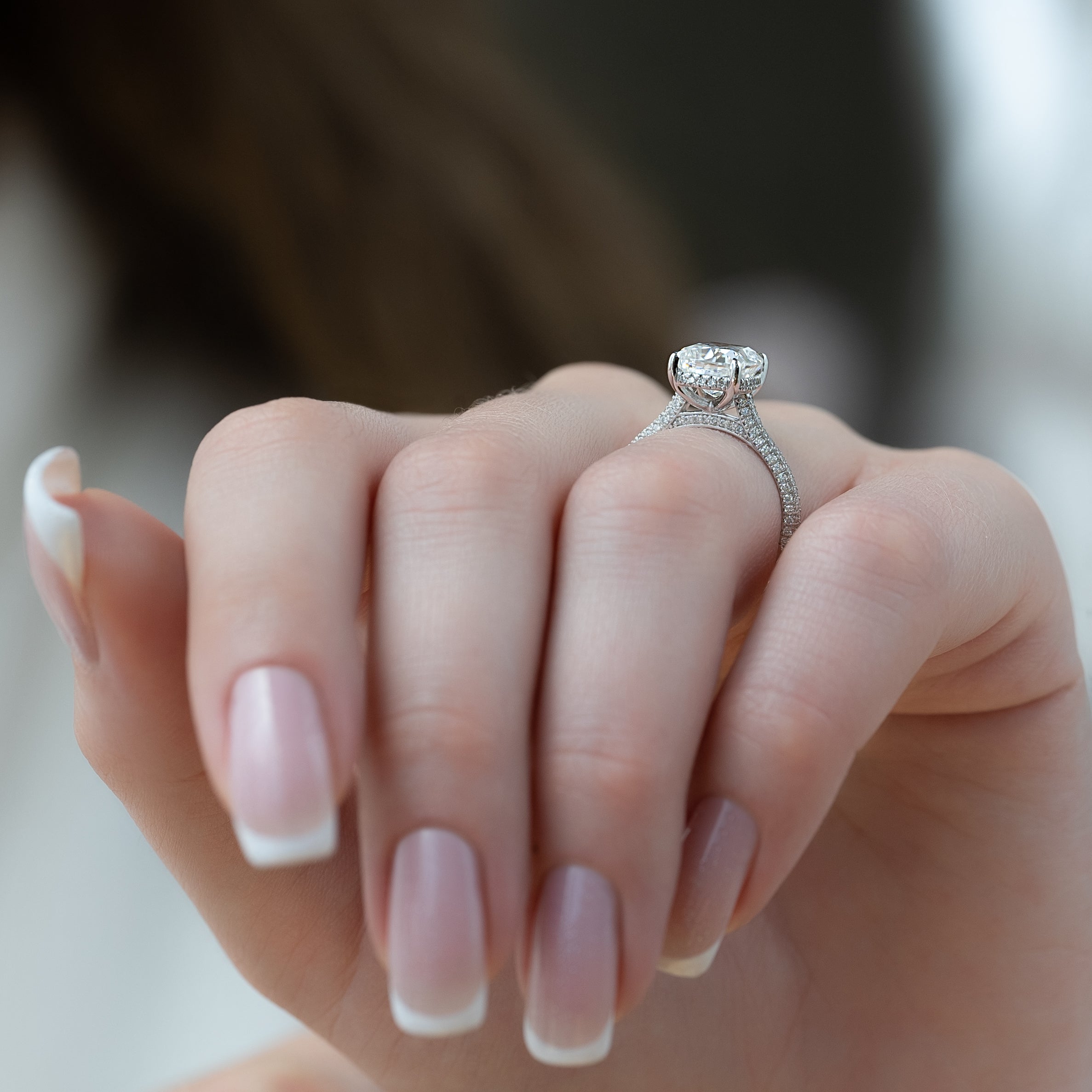 2.0 - 4.0 CT Elongated Cushion Cut Lab Grown Diamond Hidden Halo & Pave Engagement Ring